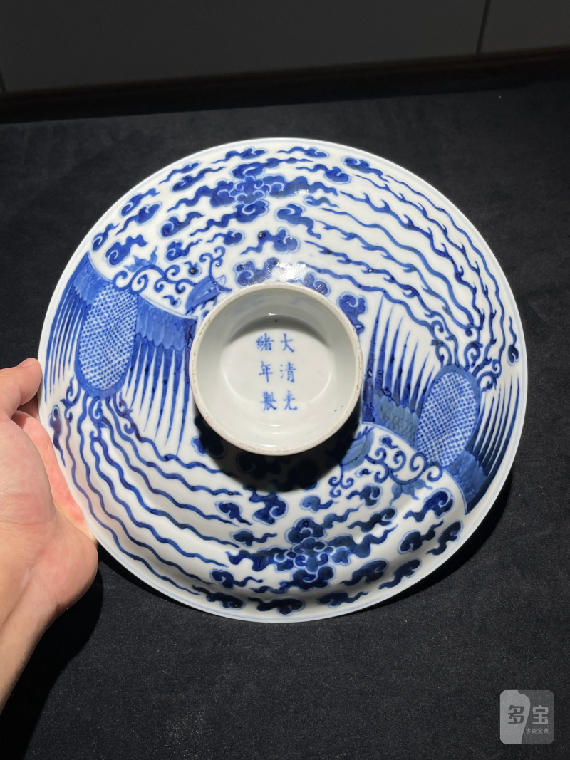 清光绪 青花对头凤纹盖锅 - 图2